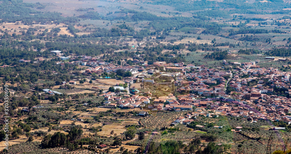 aerial view of village in the mountains
