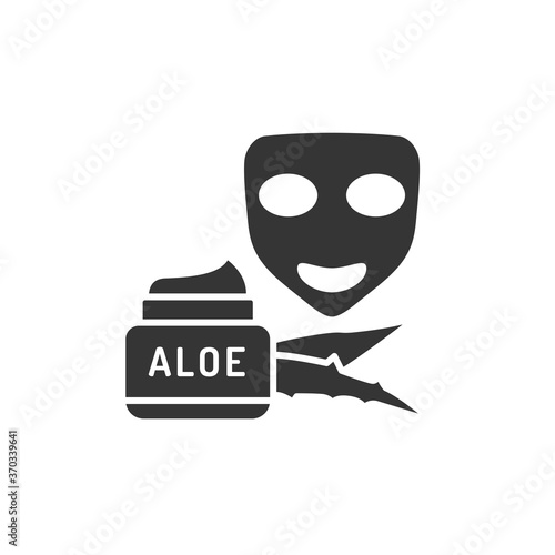 Using aloe mask black glyph icon. Using mask with aloe to soothing, deep-penetrating treatment for irritated or inflamed skin. Face skincare. Pictogram for web page, mobile app, promo