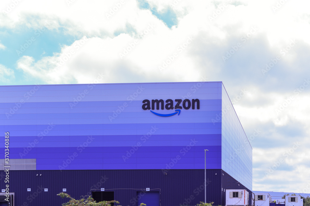 August 9, 2020 Milton Keynes/ UK Amazon Prime logo on exterior of