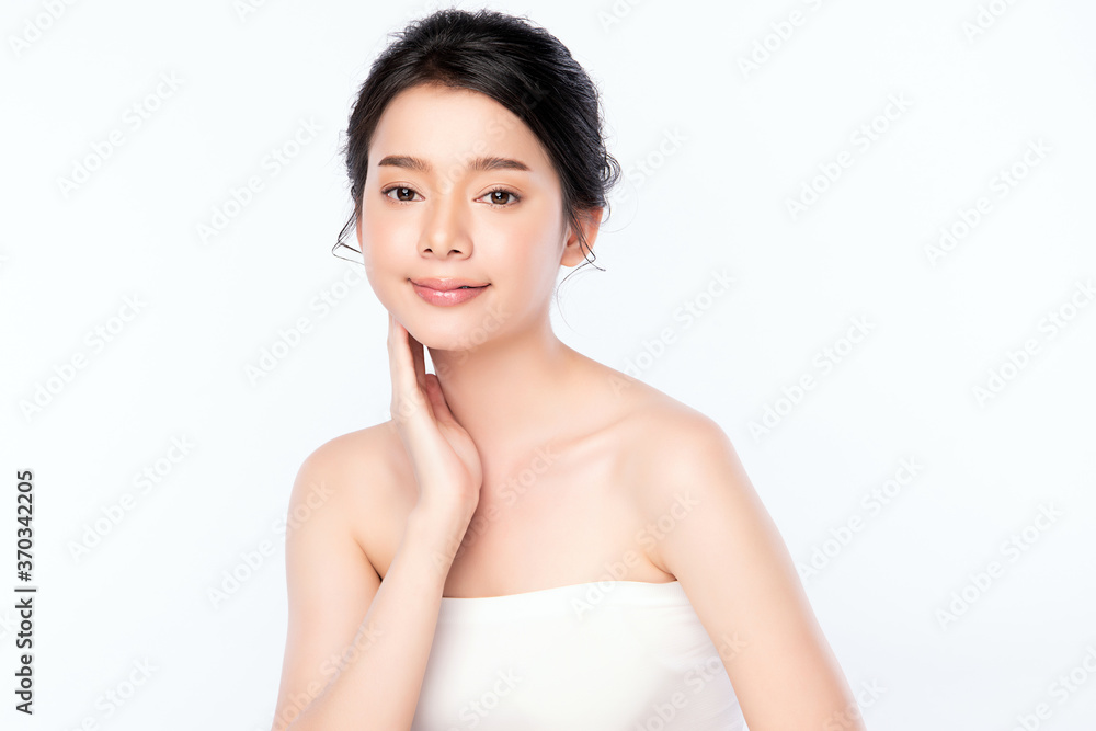 Beautiful Young asian Woman with Clean Fresh Skin, on white background, Face care, Facial treatment, Cosmetology, beauty and spa, Asian women portrait Beautiful Young asian Woman with Clean Fresh Skin, on white background, Face care, Facial treatment, Cosmetology, beauty and spa, Asian women portrait