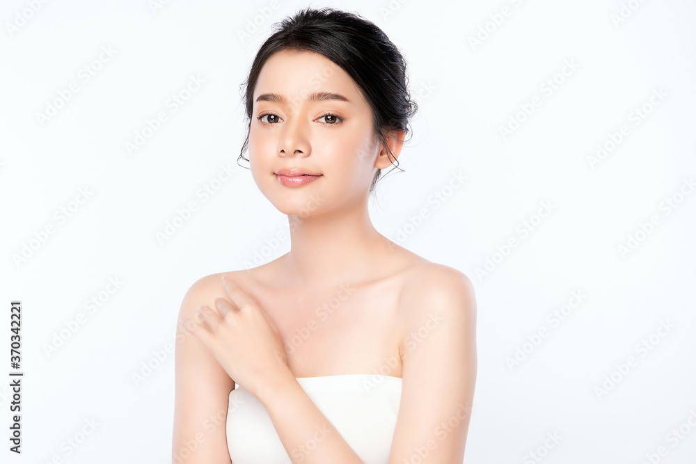 Beautiful Young asian Woman with Clean Fresh Skin, on white background, Face care, Facial treatment, Cosmetology, beauty and spa, Asian women portrait Beautiful Young asian Woman with Clean Fresh Skin, on white background, Face care, Facial treatment, Cosmetology, beauty and spa, Asian women portrait