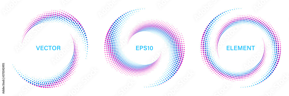Set of Colorful Spiral Dotted Graphic Elements on White Background. Geometric Vector Frames. Set of Colorful Spiral Dotted Graphic Elements on White Background. Geometric Vector Frames.