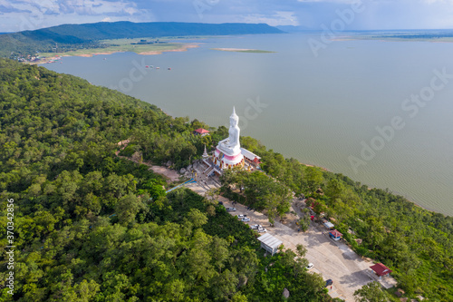 Aerial view Khon Kaen province with Wat Phra Bat Phu Pan Kham in Thailand.