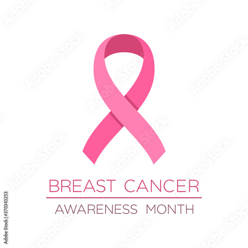 Breast cancer awareness ribbon. Breast carcinoma awareness month poster. Pink ribbon symbol. Disease prevention, diagnosis, treatment, cure and support campaign. Vector illustration, flat, clip art. 