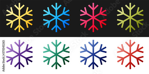 Set Snowflake icon isolated on black and white background. Vector.