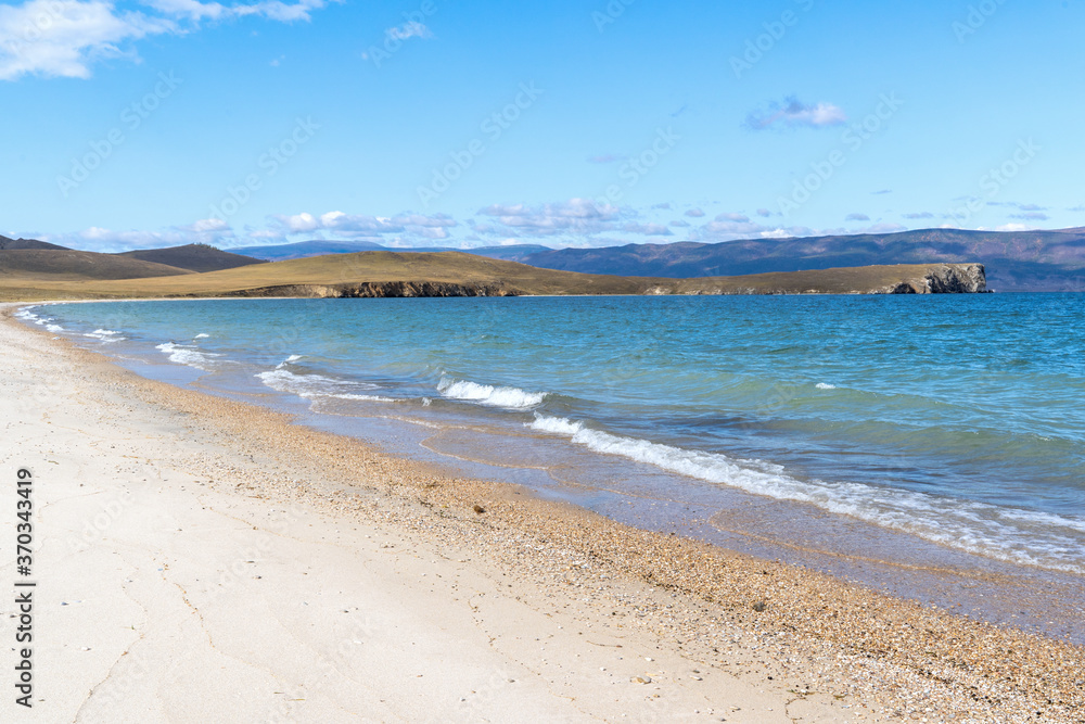 View of beautiful lake shore landscape, Baikal lake, Russia View of beautiful lake shore landscape, Baikal lake, Russia