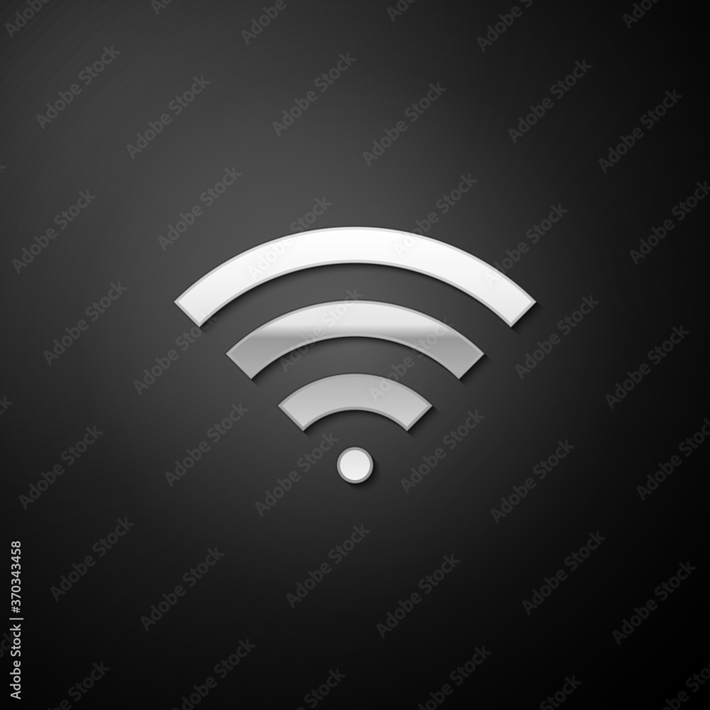 Silver Wi-Fi wireless internet network symbol icon isolated on black background. Long shadow style. Vector. Silver Wi-Fi wireless internet network symbol icon isolated on black background. Long shadow style. Vector.