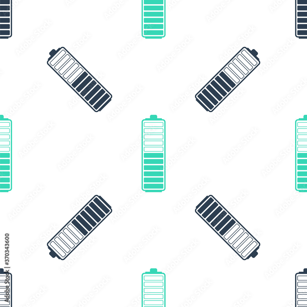 Green Battery charge level indicator icon isolated seamless pattern on white background. Battery charging - power sign. Electricity symbol - energy sign. Vector. Green Battery charge level indicator icon isolated seamless pattern on white background. Battery charging - power sign. Electricity symbol - energy sign. Vector.