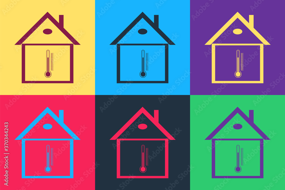 Pop art House temperature icon isolated on color background. Thermometer icon. Vector.