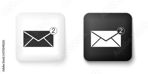 Black and white Envelope icon isolated on white background. Received message concept. New, email incoming message, sms. Mail delivery service. Square button. Vector.