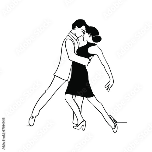 Continuous line drawing of a man and a woman are dancing. The concept of love in love vector illustration.