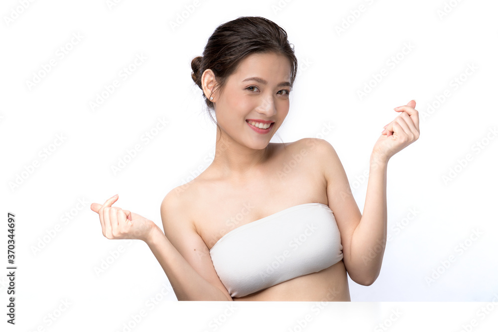 Beauty face young asian woman with Clean Fresh Skin. Face care, Facial treatment, Cosmetology, beauty and healthy skin and cosmetic concept, woman beauty skin isolated on white background Beauty face young asian woman with Clean Fresh Skin. Face care, Facial treatment, Cosmetology, beauty and healthy skin and cosmetic concept, woman beauty skin isolated on white background