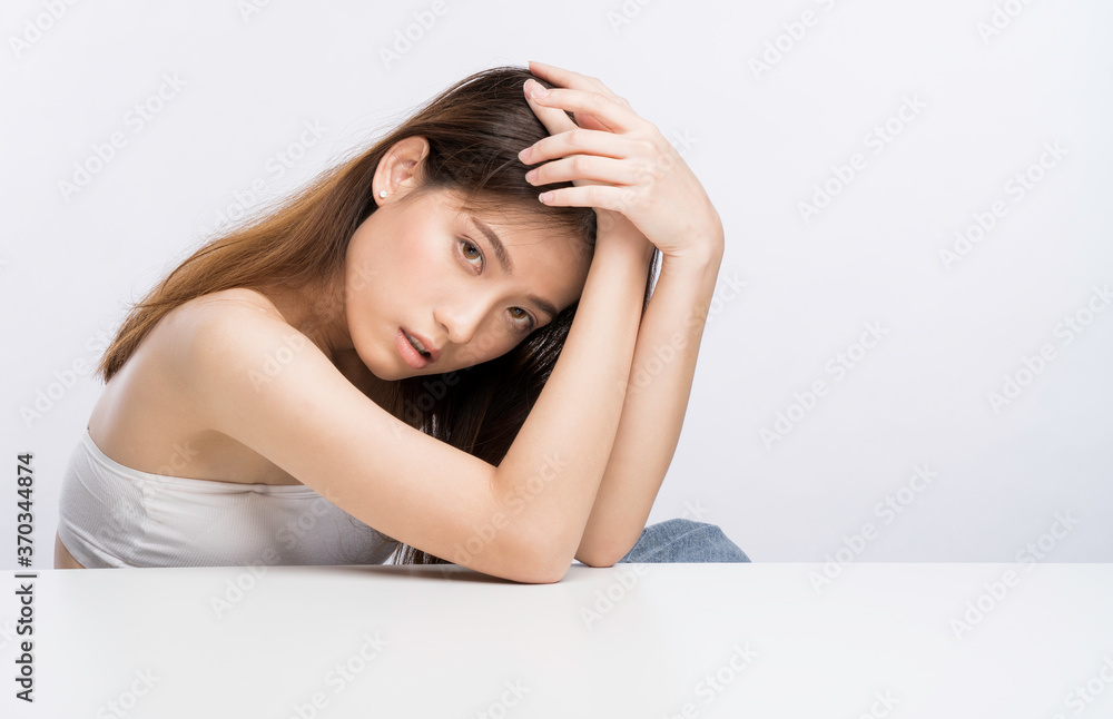 Beautiful young asian woman with healthly clean and fresh skin look for cosmetic and spa or healthcare concept advertising Beautiful young asian woman with healthly clean and fresh skin look for cosmetic and spa or healthcare concept advertising