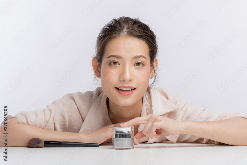 Beauty face young asian woman with Clean Fresh Skin. Face care, Facial treatment, Cosmetology, beauty and healthy skin and cosmetic concept, woman beauty skin isolated on white background Beauty face young asian woman with Clean Fresh Skin. Face care, Facial treatment, Cosmetology, beauty and healthy skin and cosmetic concept, woman beauty skin isolated on white background