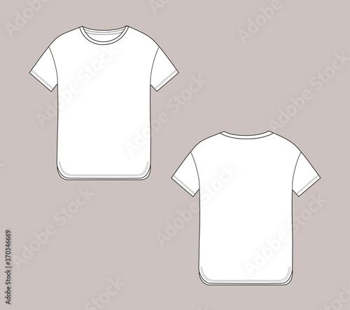 Basic unisex t-shirt with short flat sleeves and round neck. Fronat and back parts. photo