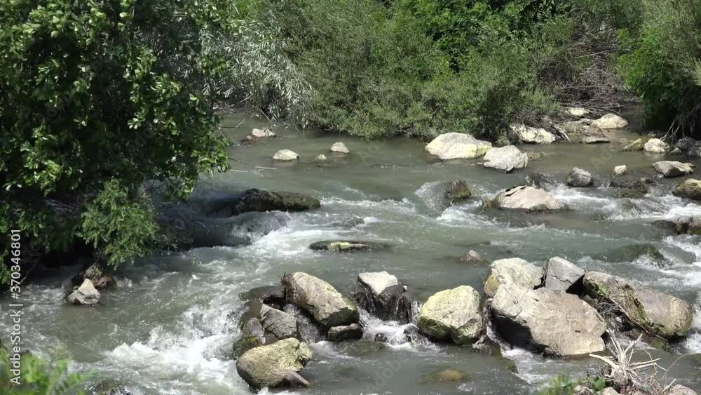 Mountain River Closeup, Spring Brook, Creek with Stones, Rocks, Nature View Mountain River Closeup, Spring Brook, Creek with Stones, Rocks, Nature View