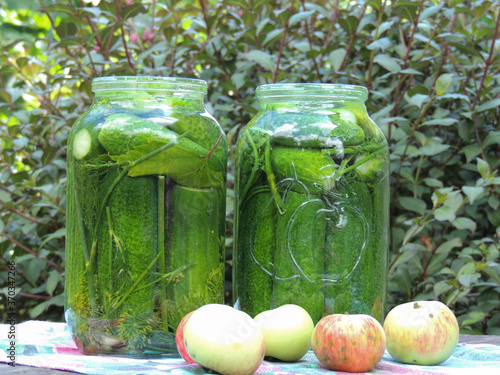 cucumbers are salted in jars.