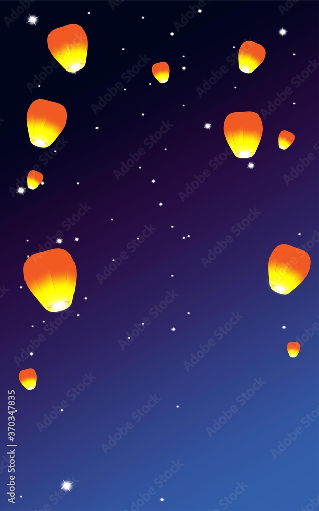 Orange paper lantern icon floating at night. Vector illustration. Traditional design elements for Chinese New Year or Mid Autumn Festival. Orange paper lantern icon floating at night. Vector illustration. Traditional design elements for Chinese New Year or Mid Autumn Festival.