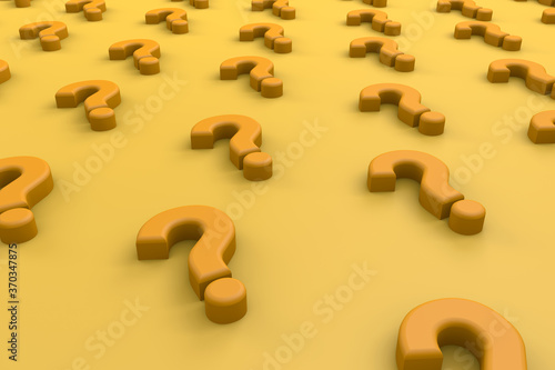3d rendering of question mark on yellow minimalistic background. Wide background site head and cover photo. Pattern for texture of wallpaper. 