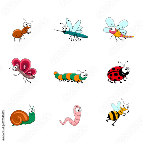 Set of funny insects in cartoon style. Vector illustration isolated on white background. © Alexander