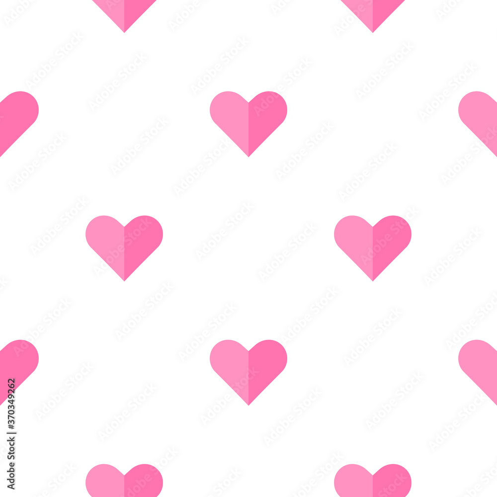 Colorful cartoon heart in flat style seamless pattern. Romantic polka dot background. Valentin's day card.  Vector illustration.  