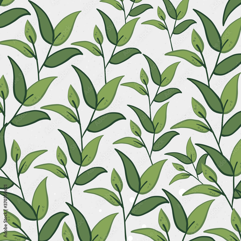 seamless pattern with green leaves on white background