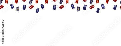 Red Blue Torah Scrolls Border on White Background 