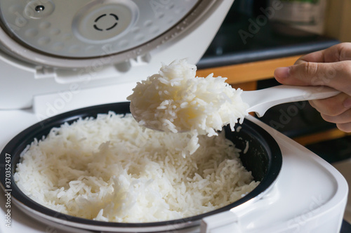 scooping rice