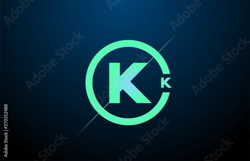 black blue green K alphabet letter logo icon. Design with circle for company and business