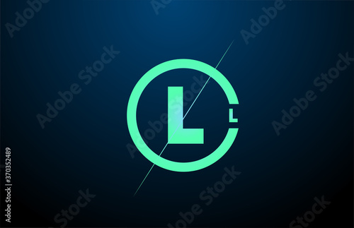 black blue green L alphabet letter logo icon. Design with circle for company and business