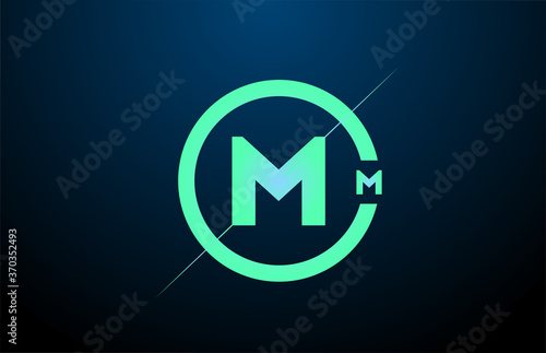 black blue green M alphabet letter logo icon. Design with circle for company and business