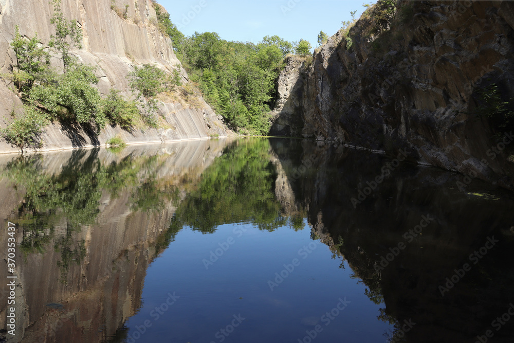 View of a flooded and old limestone mine View of a flooded and old limestone mine