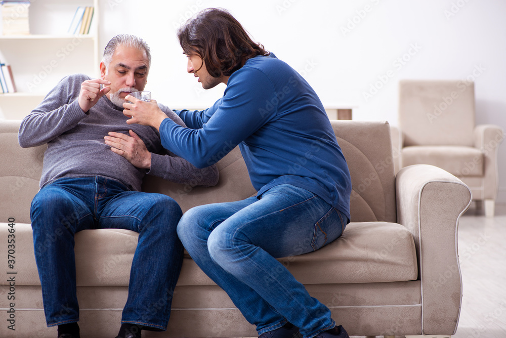 Grandfather and grandson in first aid concept Grandfather and grandson in first aid concept