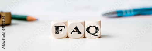 Принти на полотні Header, Dices with letters, word FAQ, frequently asked questions
