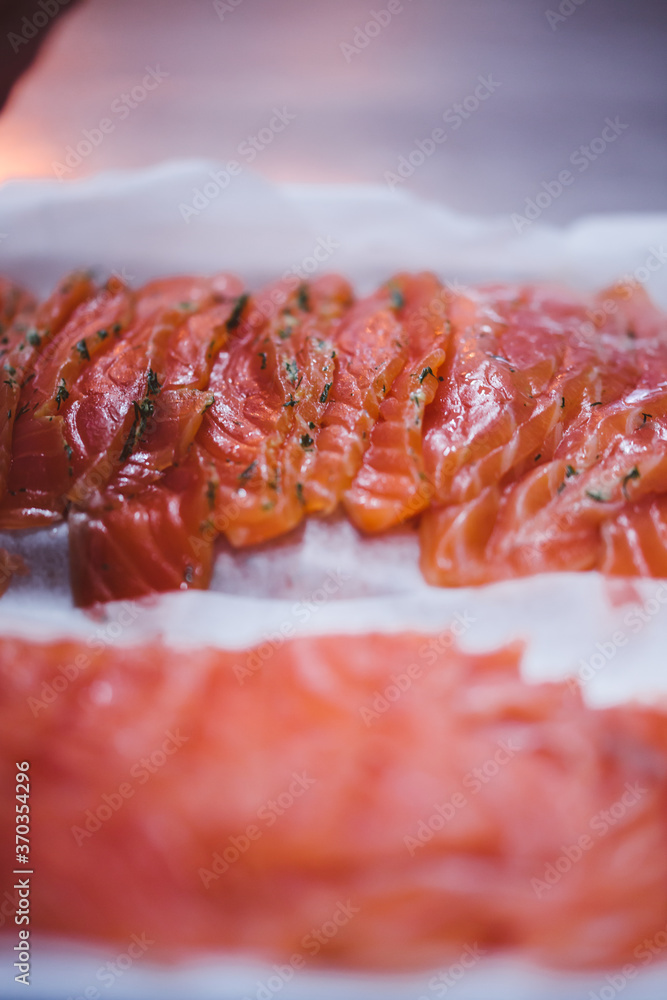 Raw Salmon preperation