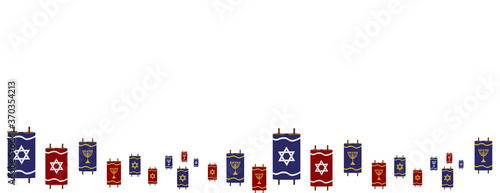 Red Blue Torah Scrolls Border on White Background
