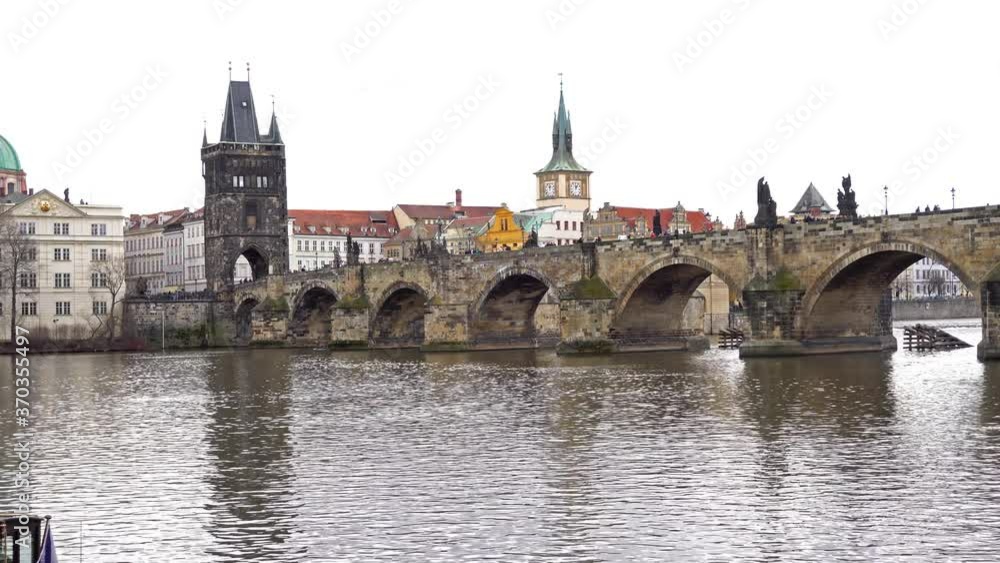 Prague charles bridge with water wide with boat
Prague charles bridge with water wide with boat