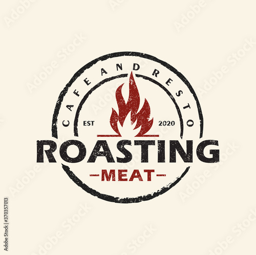 Vintage Retro Roasting, Barbecue, Label Stamp, emblem for Logo restaurant barbecue grill design vector