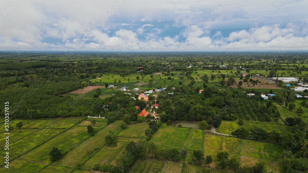 Obraz premium High angle shot Rural village landscape at Phusing Sisaket Thailand.