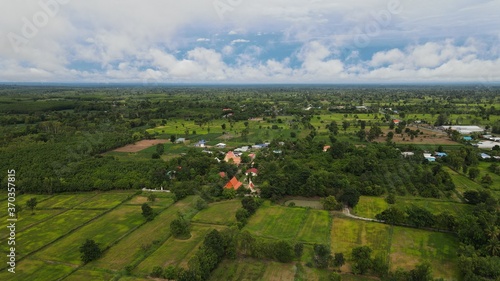 High angle shot Rural village landscape at Phusing Sisaket Thailand. photo