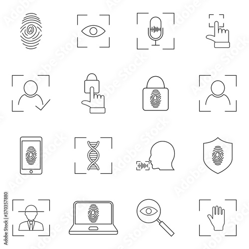 Biometric icons. Biometric verification and Identification line icon set. Symbol, logo illustration. Vector graphics