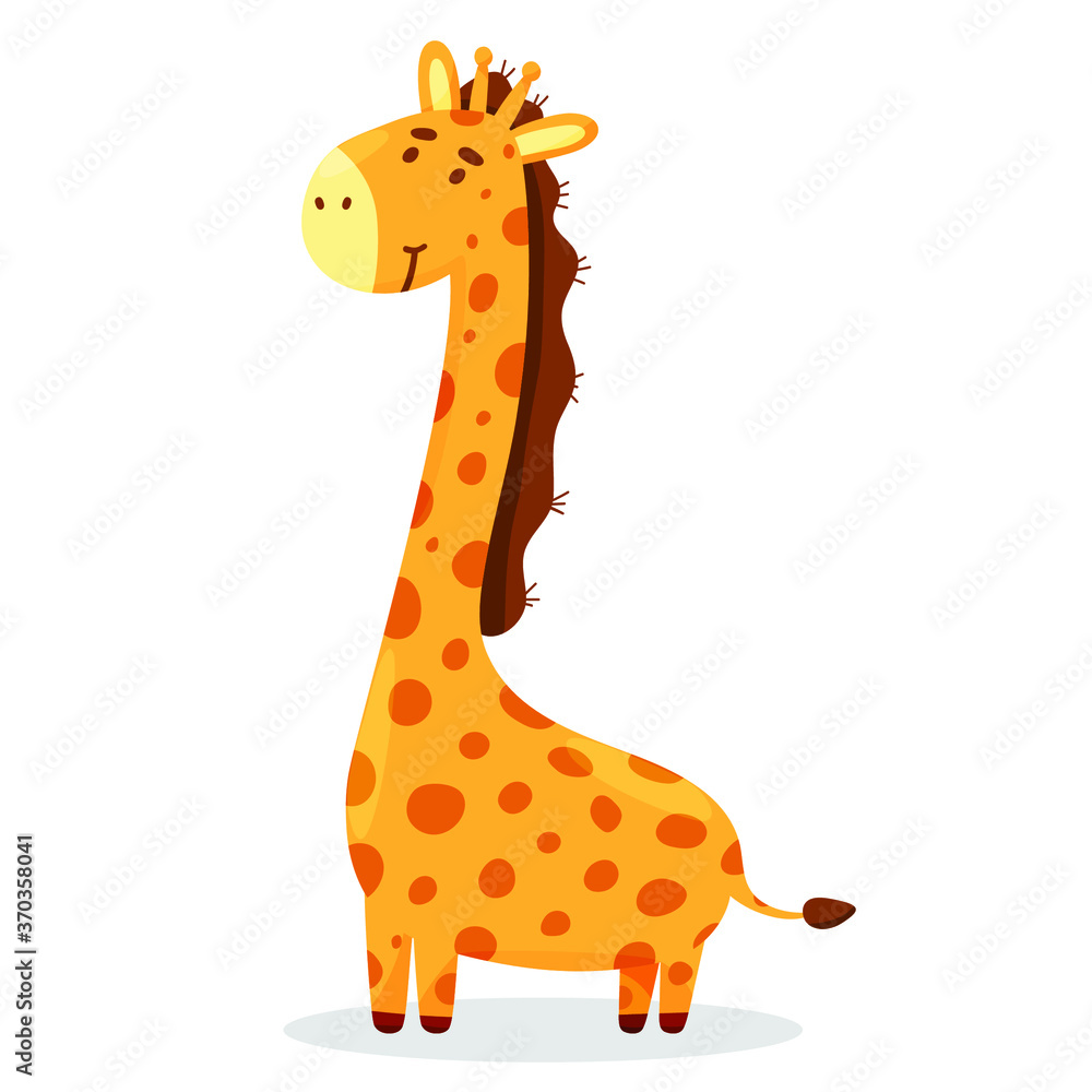 Fototapeta premium Happy, giraffe, vector, white background, hand drawn