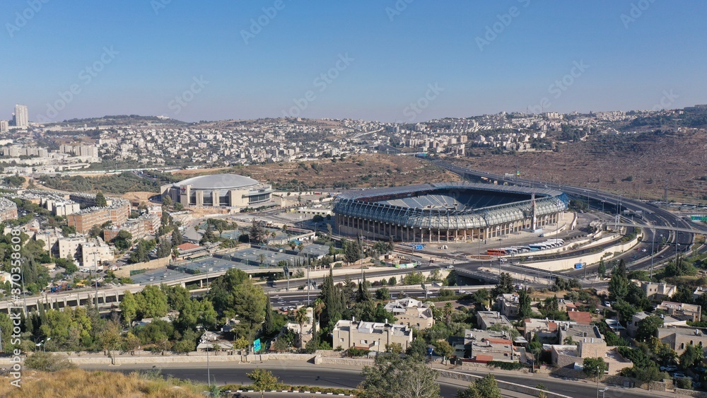 Teddy and Arena Stadium in Jerusalem Aerial view
Malha neighbourhood and Arena Basketball Stadium, Begin road,South West Jerusalem, Israel
