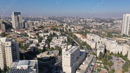 Jerusalem center Landscape at sunset, aerial Drone, Jerusalem, Israel,sunset 