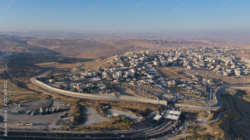 Palestine Hizma Town with Idf Military Checkpoint,Aerial view
Security tower at Hizma Town Checkpoint in North Jerusalem
