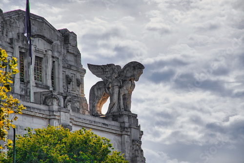 Monumental building of Stazione Milano Centrale, Milano Centrale railway station. It is the largest railway station in Europe by volume