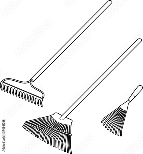 Three types of gardening rakes