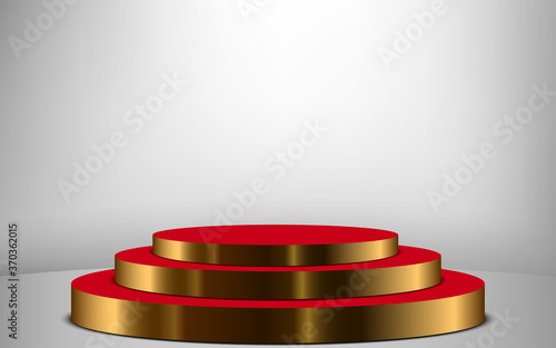 gold podium and red carpet with spotlight in the white room