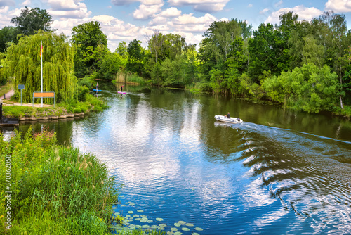 Obraz na płótnie Landscape in Oranienburg with havel river and bank in beautiful sunshine