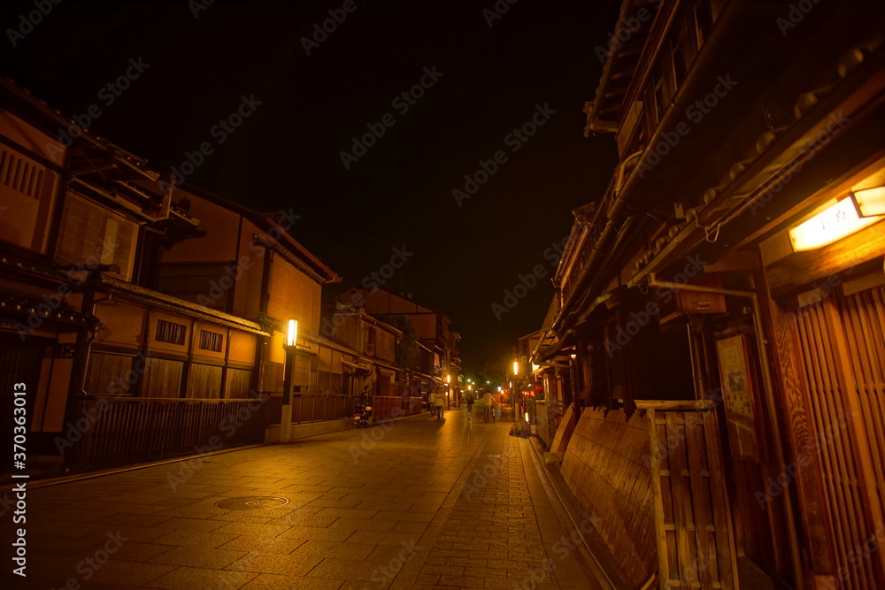 Historic cityscape of Kyoto at night, GION, KYOTO Historic cityscape of Kyoto at night, GION, KYOTO